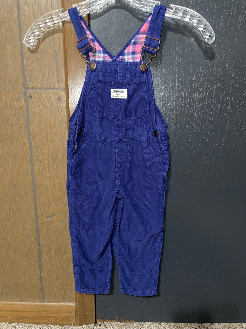 Vintage Style OshKosh B'gosh Royal Purple Corduroy Overalls with Plaid Lining